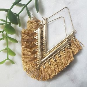 Tan and Gold Fringe Earrings